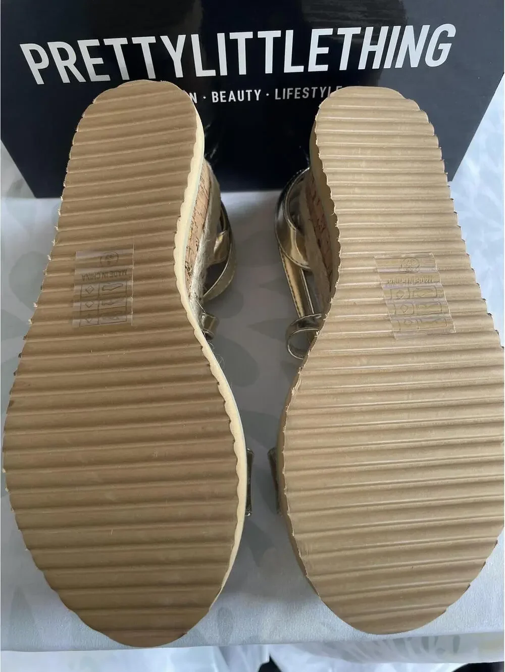 NIB Size 6 Pretty Little Thing Gold Espadrille Lace Up Platform Sandals